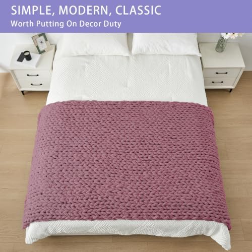 Bigacogo Chunky Knit Throw Blanket for Couch, 40x80 inches, Burnt Rose - Image 3
