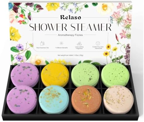 Shower Steamers Aromatherapy 8 Pack, Birthday Gifts for Women Men & Luxury Gift Box Packaging, Premium Shower Bombs with Natural Essential Oils, Home Spa Stress Relief, Relaxation Self Care by Relaso