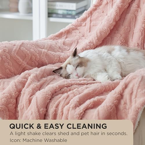 Bedsure Gentlesoft Sherpa Fleece Throw Blanket for Couch - Fluffy & Cozy Cable Jacquard Tufted Throw for Women Gift and Valentine Decor, Thick and Warm Blanket for Winter, Pink, 60x80 Inches - Image 2