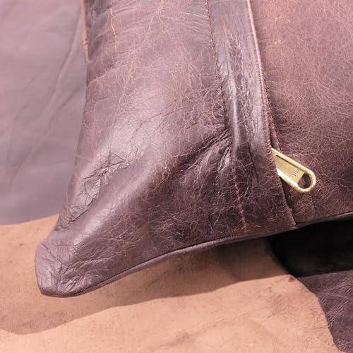 LL LEATHER LOVERS 100% Lambskin Leather Pillow Cover - Sofa Cushion Case - Decorative Throw Covers for Living Room & Bedroom, Dark Brown Pack of 1-20X28 Inch - Image 6