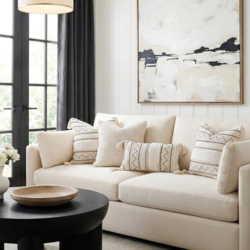 BlissBlush Decorative Throw Pillow Covers 18x18 Combo Set of 2 Square Boho Black Neutral Accent Pillowcase Tassels Farmhouse Cushion for Couch Sofa Bedroom Living Room Home Décor Cover ONLY - Image 7