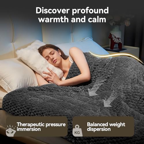 Weighted Blanket 15lbs for Adults, Queen Size Jacquard Sherpa Heavy Blanket for Calming and Relax, Dual Sided Ultra Soft Fuzzy Throw Blanket with Glass Beads, 60 x 80 inches, Dark Grey - Image 4