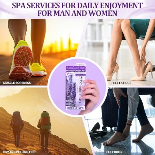 24 PCS Foot Soak, Pedicure Kit Foot Soak Set With Bubble Salt, Sugar Scrub, Massage Mask, Massage Lotion In a Box 4 Step Foot Spa Kit For Dry Cracked Feet, Tired Feet, 6 Set Lavender - Image 7