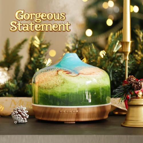Porseme 500ml Glass Essential Oil Diffuser Aromatherapy Ultrasonic Cool Mist Humidifier 15-21 Running Hours Waterless Auto-Off Air Diffusers for Sleeping Yoga Working Spa(Blue Grass) - Image 4