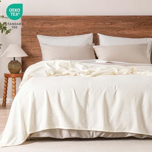 PHF Lightweight Waffle Weave Blanket King Size 104"x 90", Soft Woven Summer Blanket for Hot Sleepers - Aesthetic Home Decor for Couch Bed Sofa, Pet Friendly, Cream - Image 6
