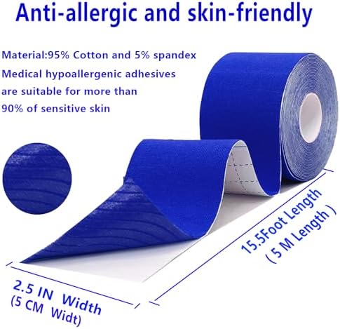 SOON GO Kinesiology Tape Pro 5 Rolls, 2 Inch High Elasticity Sports Tape Therapeutic Pain Relief–Physio Tape for Muscle Recovery & Joint Support, Waterproof & Hypoallergenic & Breathable–Dark Blue - Image 2