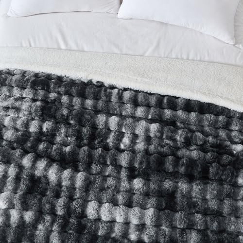 50x60 Inches Ultra-Soft Fuzzy Faux Fur Plush Throw Blanket - Thick, Warm Sherpa for Couch, Sofa, Bedroom, Camping - Decorative Blanket for Cozy Warmth, Bubble Black Tie Dye - Image 6