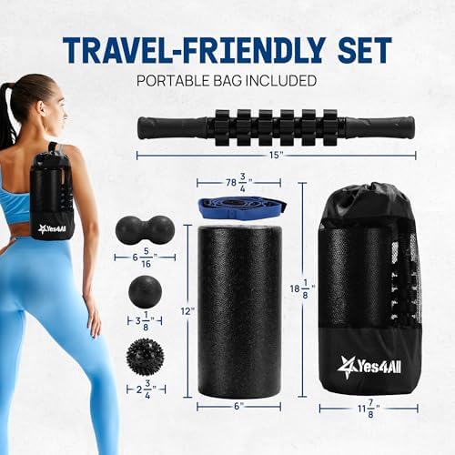 Yes4All Foam Muscle Roller Set, 7-in-1 High-Density Set of Back Roller, Fascia Massage Tool, Stretch Strap, Spiky, Peanut & Smooth Massage Balls, Carry Bag - Ideal for Muscle Care & Relaxation - Image 2