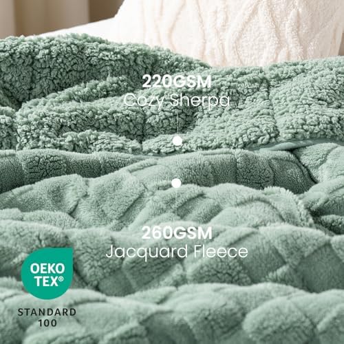 Drewin Adult Weighted Blankets 20lbs, Cozy Fluffy Jacquard Checkered Sherpa Weighted Blankets Queen Size 60 x 80 inches, Soft Winter Heavy Blanket for Couch Bed, Ceramic Beads, Sage Green - Image 2