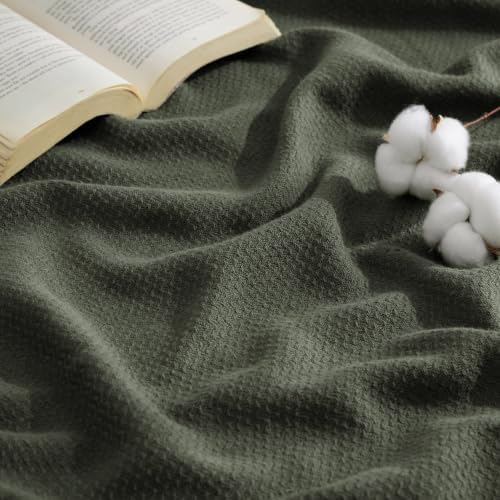 Bedsure 100% Cotton Blanket, Herringbone Weave, Queen Size, Green by BEDSURE