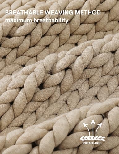 YnM Chunky Throw Blanket, Medium-Weight, Hand Knitted, Skin Friendly, Ventilated and Breathable, Machine Washable, Home Décor Piece for Couch, Sofa and Bed (Beige, 60x80 Inch) - Image 5