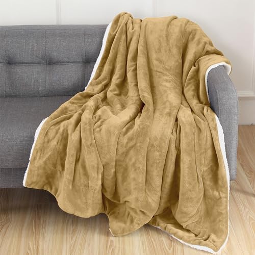 Elegant Comfort Luxury Ultra-Plush Velvet Touch Fleece Throw Soft, Warm, Cozy| Micromink Sherpa-Backing Reversible Blanket for Bed, Sofa and Couch, Solid Gold - Image 2