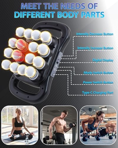 UFFAE 16-Head Massage Gun, Deep Tissue Percussion Massager with 9 Modes & 9 Intensities, 2600mAh Battery Back Massager for Pain Relief Deep Tissue for Muscle Pain Relief in Back, Legs, Shoulders - Image 3