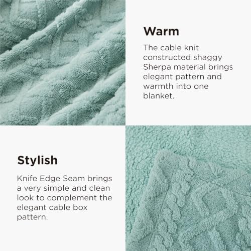 Bedsure Sherpa Fleece Blanket, Cable Jacquard Tufted, Warm, Mint, Twin - Image 4