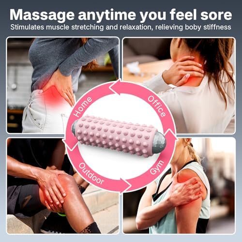 Mini Electric Massage Roller 4 Speeds Vibrating Massage Ball, 2-in-1 Portable Muscle Massager Gun & Roller for Muscle Relief, Detachable Heads, Rechargeable, For Fitness, Office, Travel (Pink) - Image 5
