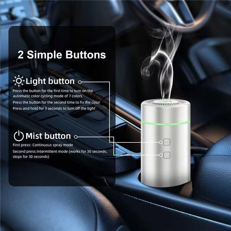SEEDSEEL 100ML Car Essential Oil Diffuser, Rechargeable Battery Powered, Cordless Portable Aromatherapy Diffuser with 7 LED Color Lights 2 Timer Modes for Car Room Home Office (Silver) - Image 5