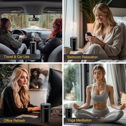 Waterless Essential Oil Diffuser Starter Kit - No Water Needed, Battery Operated Mini Scent Air Machine, Included 3x20ML Essential Oils, Portable Aromatherapy Diffuser for Home & Car & Office, Black - Image 7