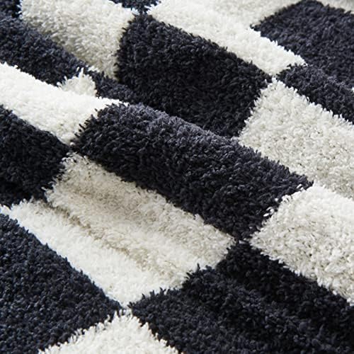 CozeCube Black White Reversible Checkered Knit Throw Blanket 50"x60" - Image 3