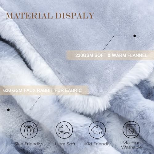 Latepis Faux Fur Fluffy Blanket for Couch, Super Soft Luxury Faux Fur Bubble Plush Thick Warm Cozy Fuzzy Twin Blanket for All Seasons, 60” x 80”, Tie-dye Blue, 860GSM - Image 5