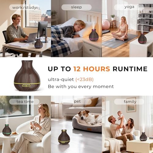 Aromatherapy Essential Oil Diffuser, 550ml Ultrasonic Fragrant Oil Large Room Humidifier, Diffusers for Home with Timer and Waterless Auto-Off, 7 Color LED Lights,Cool Mist Humidifiers - Image 3