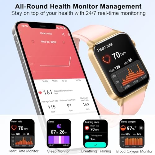 uaue Smart Watch for Women Men(Answer/Make Call), Smartwatch Sports Fitness Tracker with Heart Rate Sleep Monitor Pedometer, IP68 Waterproof Fitness Watch for Android iOS - Image 4