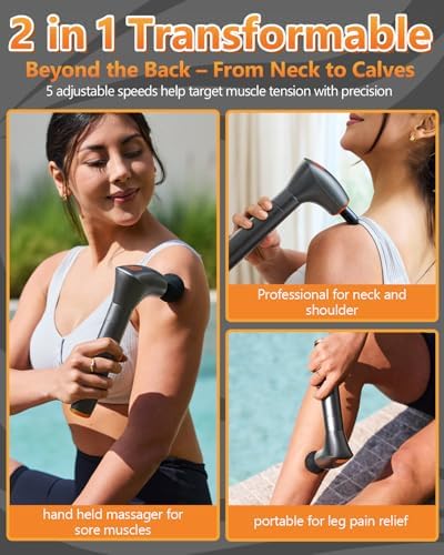 2-in-1 Massage Gun Deep Tissue With Extension Handle, Back & Neck Massager For Shoulder, Leg, Portable Massage With 4 Replacement Heads For Deep Muscle Pain Relief, Relax Gift, FSH-Eligible - Image 4