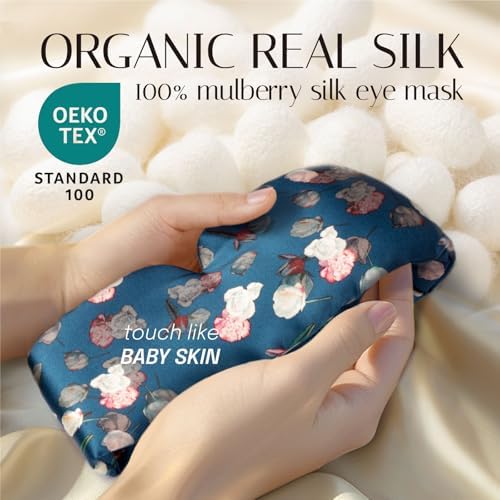 Silk Sleep Mask Soft Pressureless: 100% Mulberry Silk for Eye Skin Anti Wrinkles, Large Size for Total Blackout, Adjustable Wide Velcro Ear Cover, Print - Image 2