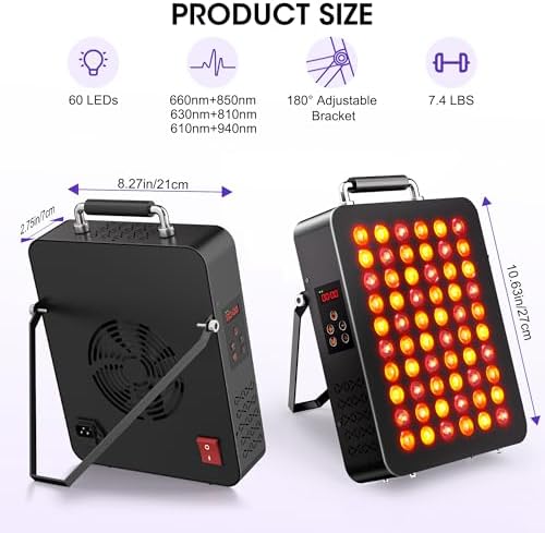 60 LEDs 300W Red Light Therapy - Upgraded 6-CORE LED Chips Red Infrared Light Device with 3 Modes, Timer & Stand, 660nm/850nm Near Infrared Light for Face & Body Care - Image 2