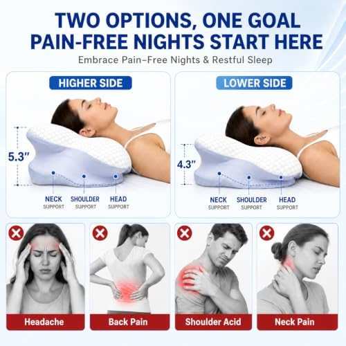Cervical Neck Pillow for Neck Pain Relief, Cooling Memory Foam Pillow - Image 2