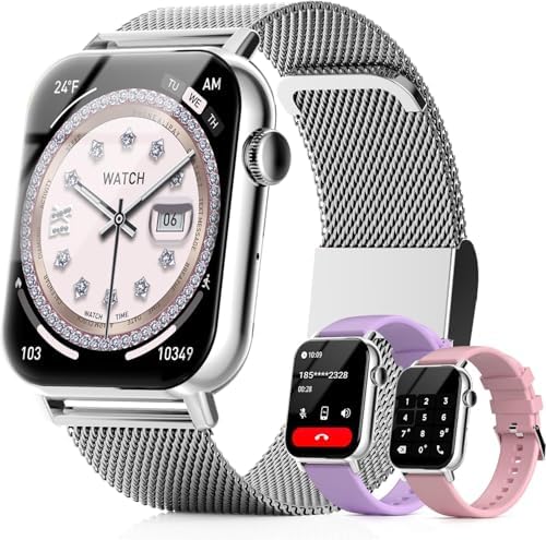 Smart Watches for Women - 1.83'' HD 2026 Fitness Tracker with Answer and Make Calls with Heart Rate Sleep SpO2 Monitor 120+ Sport Modes IP68 Waterproof and Compatible iPhone and Android (Silver) by Trendia