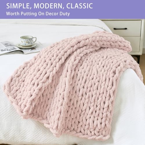 Bigacogo Chunky Knit Throw Blanket for Couch, 40x40 inches, Rose Tan - Image 3