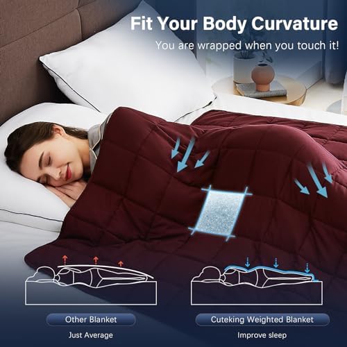 CuteKing Weighted Blanket for Adults: Weighted Blanket with Premium Glass Beads - Breathable Heavy Blanket for Comfort Sleep - Thick Blanket for Adult All Season (20lbs, 60"x80", Claret Red) - Image 5