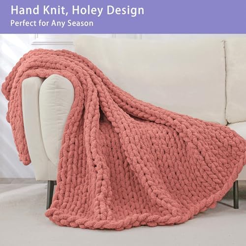 Bigacogo Chunky Knit Throw Blanket for Couch, 40x80 inches, Antique Red - Image 4