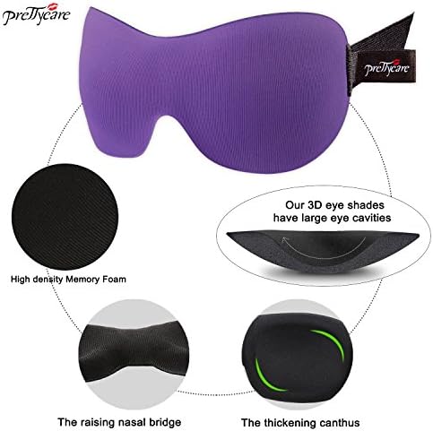 PrettyCare 3D Sleep Mask 2 Pack, Eye Mask for Side Sleeper - 3D Contoured Sleeping Mask Block Out Light for Men Women- No Eye Pressuer Night Masks with Ear Plugs & Travel Bag (Black＆Purple) - Image 4