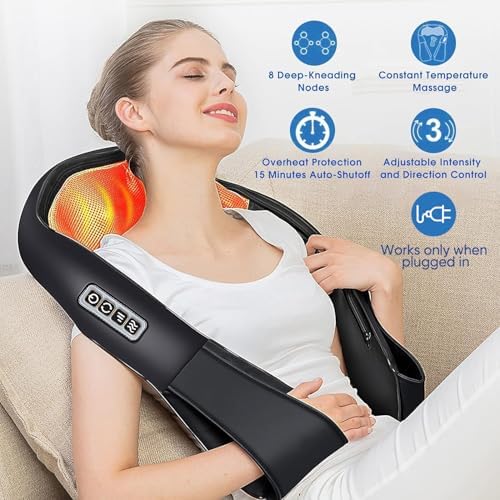 AERLANG Shiatsu Back and Neck Massager, Back Massager Deep Tissue Kneading Neck and Shoulder Massage with Heat, Electric Massage Pillow Fathers Day Gift Ideas from Daughter Son(NOT Cordless) - Image 4