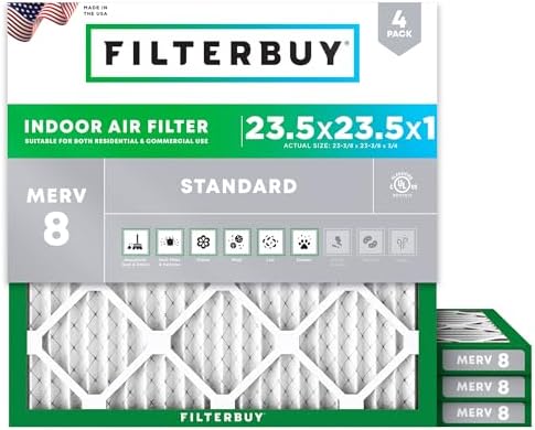 Filterbuy 23.5x23.5x1 Air Filter MERV 8 Dust & Allergy Defense (4-Pack) by Filterbuy