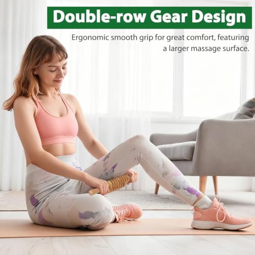 Liitrton Manual Wooden Massage Roller Stick for Muscle Relief, 18-Wheel - Image 6