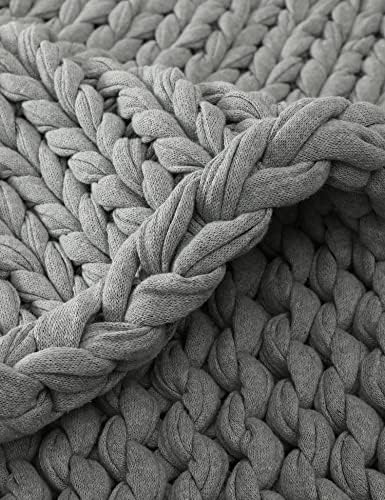 YnM 100% Cotton Weighted Blanket, Handmade Chunky Knitted Throw, No fillers Design, Soft and Breathable, Machine Washable Bed Blanket for Sleep or Home Decor (Lighte Grey, 80x84 Inch, 35lbs) - Image 4