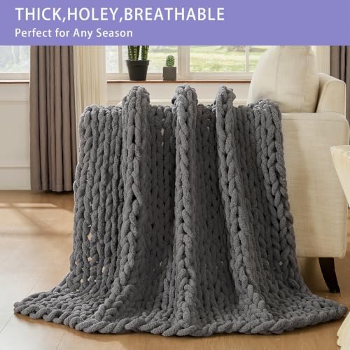 Bigacogo Chunky Knit Throw Blanket for Couch, 40x60 inches, Slate Gray - Image 4