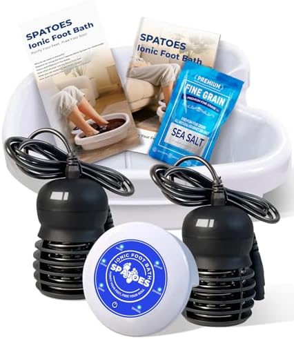 Ionic Foot Detox Machine 3.0, Foot Spa at Home detox, Ion Detox Foot Bath Cleanse Machine to Remove Toxins -2 Arrays, 15 Disposable Foot Bath Liners, Detox Sea Salt, Upgraded Durable Basin by SPATOES
