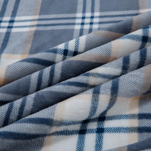 PU MEI Sherpa Blanket Twin Plaid Thick Bed Blanket, 60”*80” Super Soft Flannel Fuzzy Fleece Reversible Velvet Plush Warm Blanket for Couch (Blue White Check) - Image 5