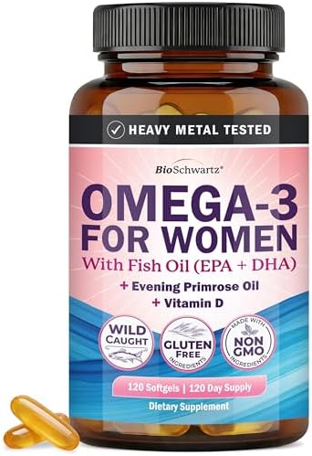 Fish Oil Omega 3 Supplement for Women with Evening Primrose Oil & Vitamin D by BioSchwartz