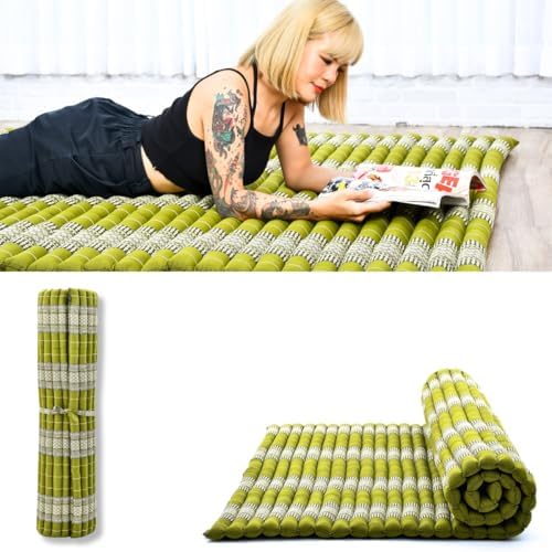 Leewadee - Foldable Floor Mattress - Japanese Roll Up Futon -Trifold Tatami Mat- Guest Floor Bed - Camping Mattress - Thai Massage Mat, Kapok Filled, 75 x 57 inches, Green by Leewadee