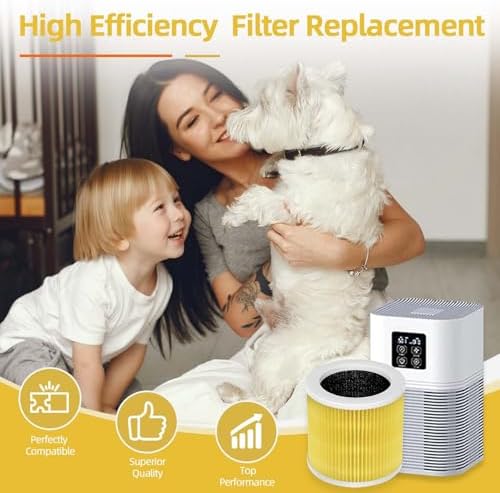 2 Pack Yellow A1 Replacement Filter Compatible with VEWIOR Air Pu-rifier HQKJ-80,HQSC-50,KOIOS HQKJ-50 Air Purifier,AMEIFU AP01W, True HEPA Air Cleaner Filter for A1 Air Pu-rifier for Pet Dander - Image 7