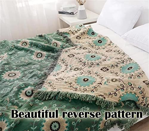 MSGKV Boho Throw Blanket 60"x80" 100% Cotton Green Blanket Couch Decor - Image 4