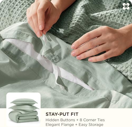 Bedsure PureWoven 3 Pieces 100% Cotton Waffle Weave Duvet Cover Set, King - Image 5