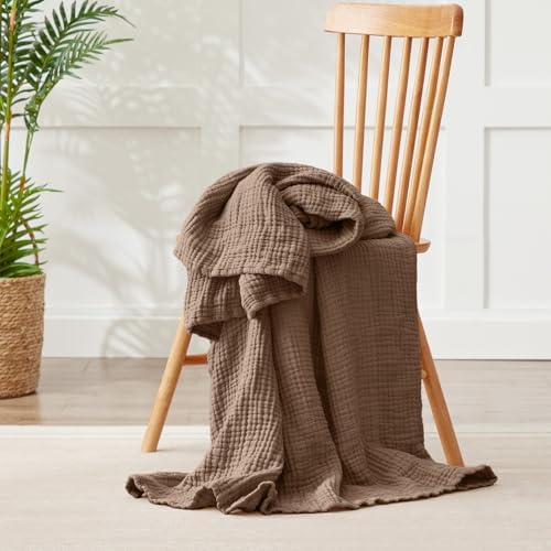 100% Cotton Muslin Blanket 40" x 40", Breathable and Lightweight Cotton Throw Blankets, Soft Cooling Summer Gauze Blanket for All Season, Tan - Image 2