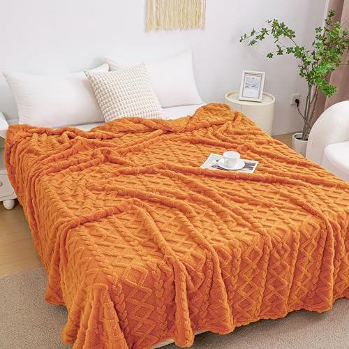 Aganear Fleece Throw Blanket for Bed Couch,Fall Boho Blanket,90"x90" Orange by Aganear