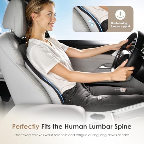 FLORICH Car Seat Cushion and Lumbar Support Pillow, Ergonomic Memory Foam Driving Seat Cushions for Back & Sciatica Pain Relief, Non-Slip Cushion for Car, Office, Truck, Wheelchair, Gaming Chair-Gray - Image 4