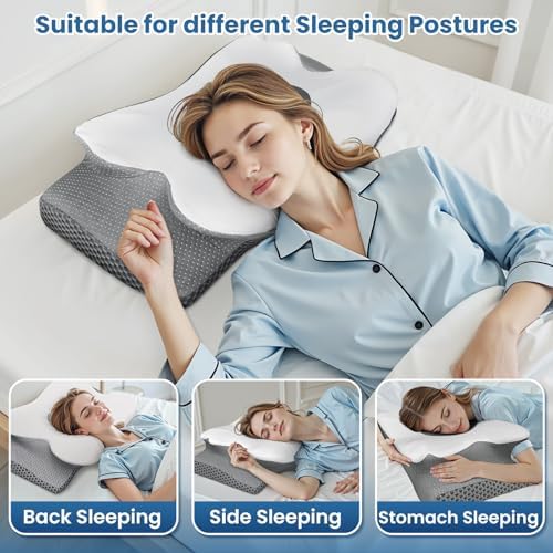 Memory Foam Bed Pillow – Contour Support Pillow for Side & Back Sleepers, Soft Ergonomic Design, Cooling Breathable Cover, Removable Washable Case, King Size, Grey - Image 7